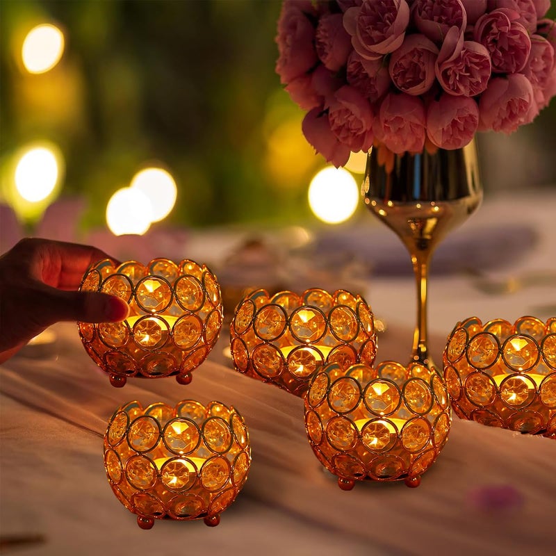 VINCIGANT Gold Crystal Votive Candle Holders for Table Tenterpiece,Small Bowl/Ball Tealight Candle Lantern for Thanksgiving Wedding Table Decoration, (4pcs) - Image 5